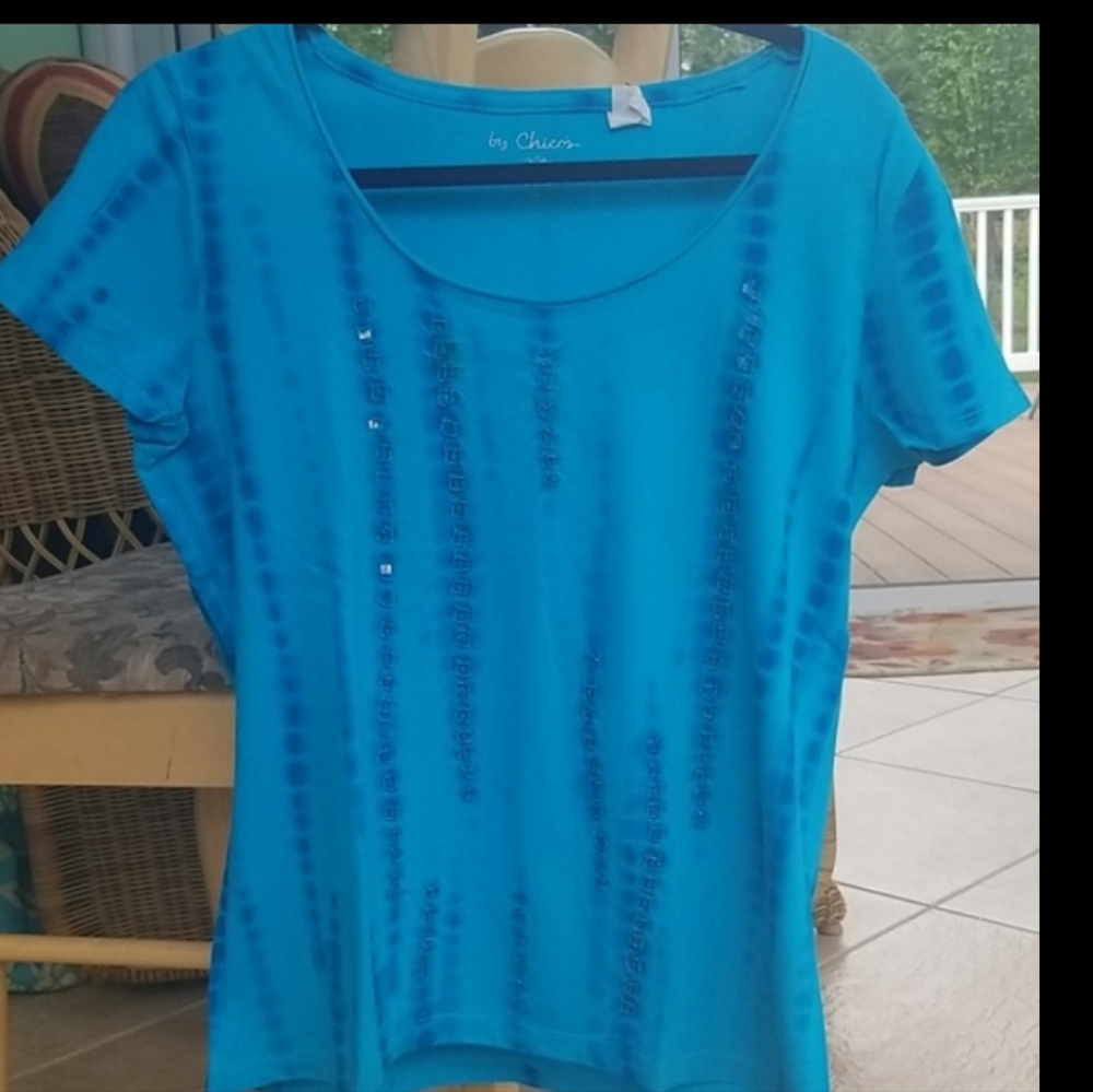 Chicos teal sequin cotton tee medium - Picture 10 of 11